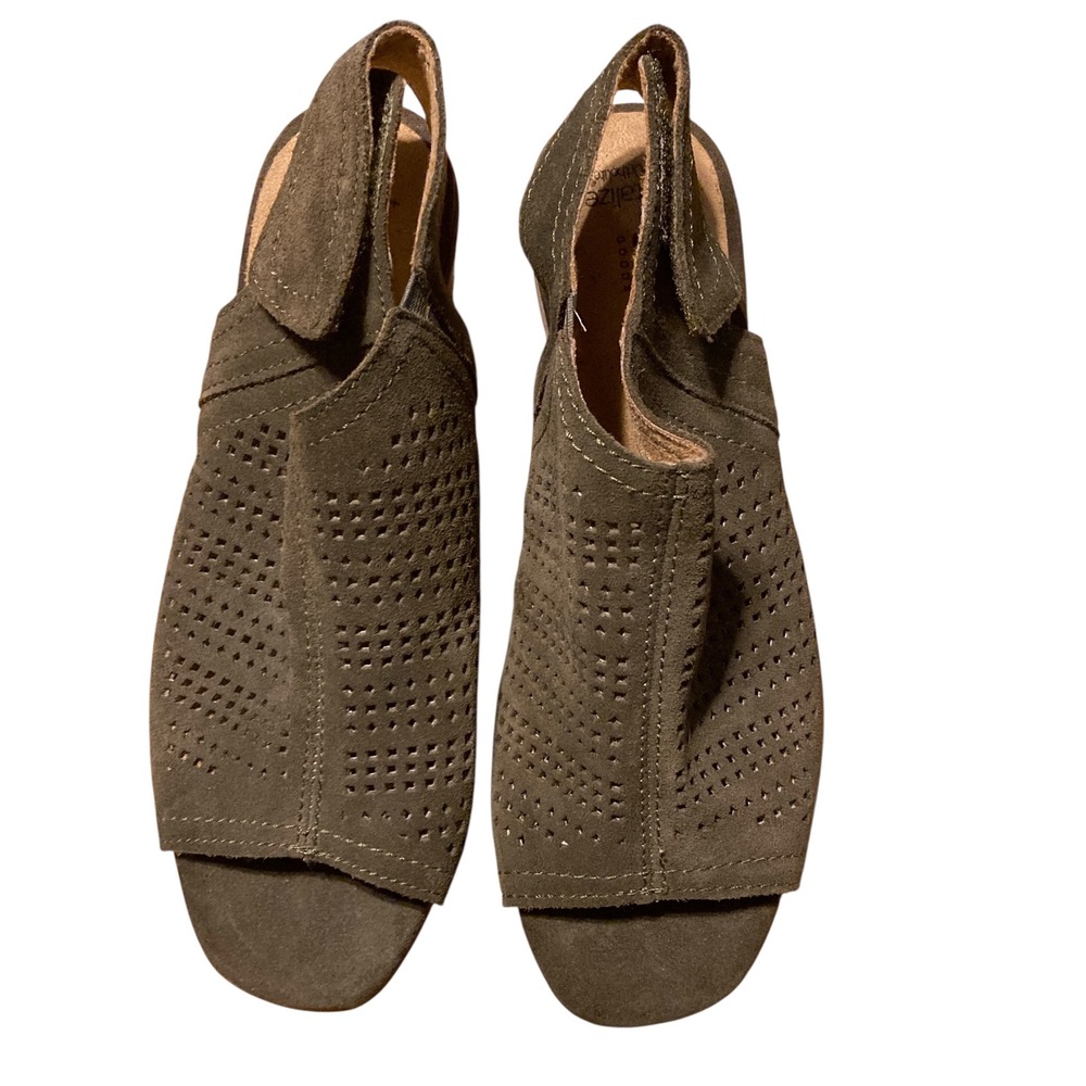 Sonoma Goods For Life Lisbeth Olive Suede Perforated Block Heel‎ Sandals 7.5 M